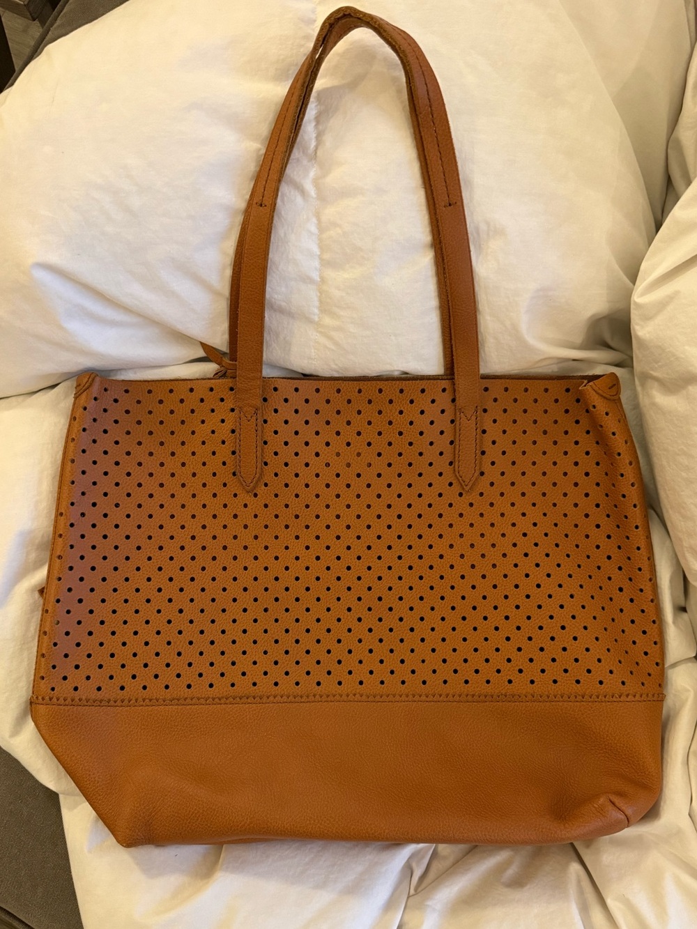 Madewell Perforated Leather Tote and Snap Pouch - Tan NWOT